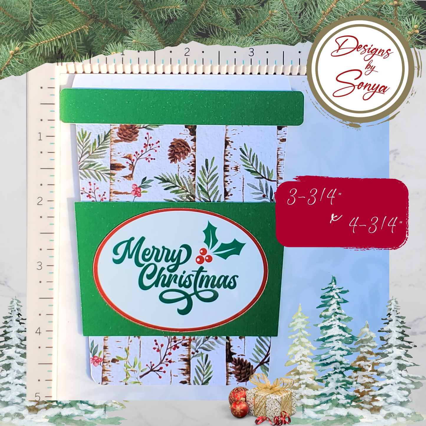 Rustic Birch Christmas Gift Card Holder – Handmade Holiday Envelope with Pinecones & Holly for Teachers, Friends, Coworkers
