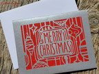 Silver Glitter Merry Christmas Card – Handmade A2 Holiday Greeting with Laser-Cut Ornaments & Printed Message