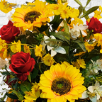 Sunflower & Red Rose Floral Arrangement Insert – Artificial Centerpiece for Home Decor, Table Display, Parties, Summer Flowers, Ready to Ship