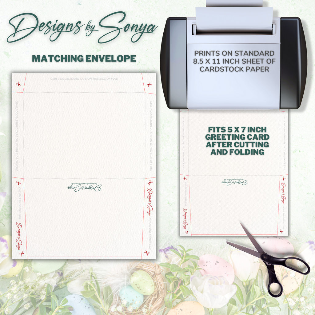 Happy Easter Bunny Printable Card – 5x7 Folded Greeting Card | DIY Instant Download | Easter Digital Card with Matching Envelope