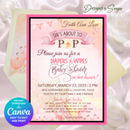 She’s About to Pop Baby Shower Invitation | Editable Canva Template | Pink Watercolor Balloon Theme | Custom Party Printable 5x7 Invite