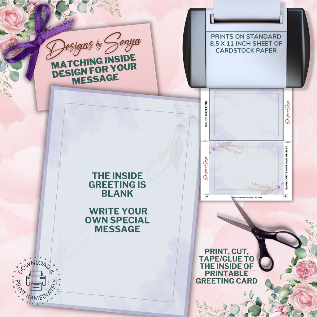 I Love You Mom | Custom Designed | 5 x 7 Printable Greeting Card | Matching Envelope Included | Instant Download | Print from Home