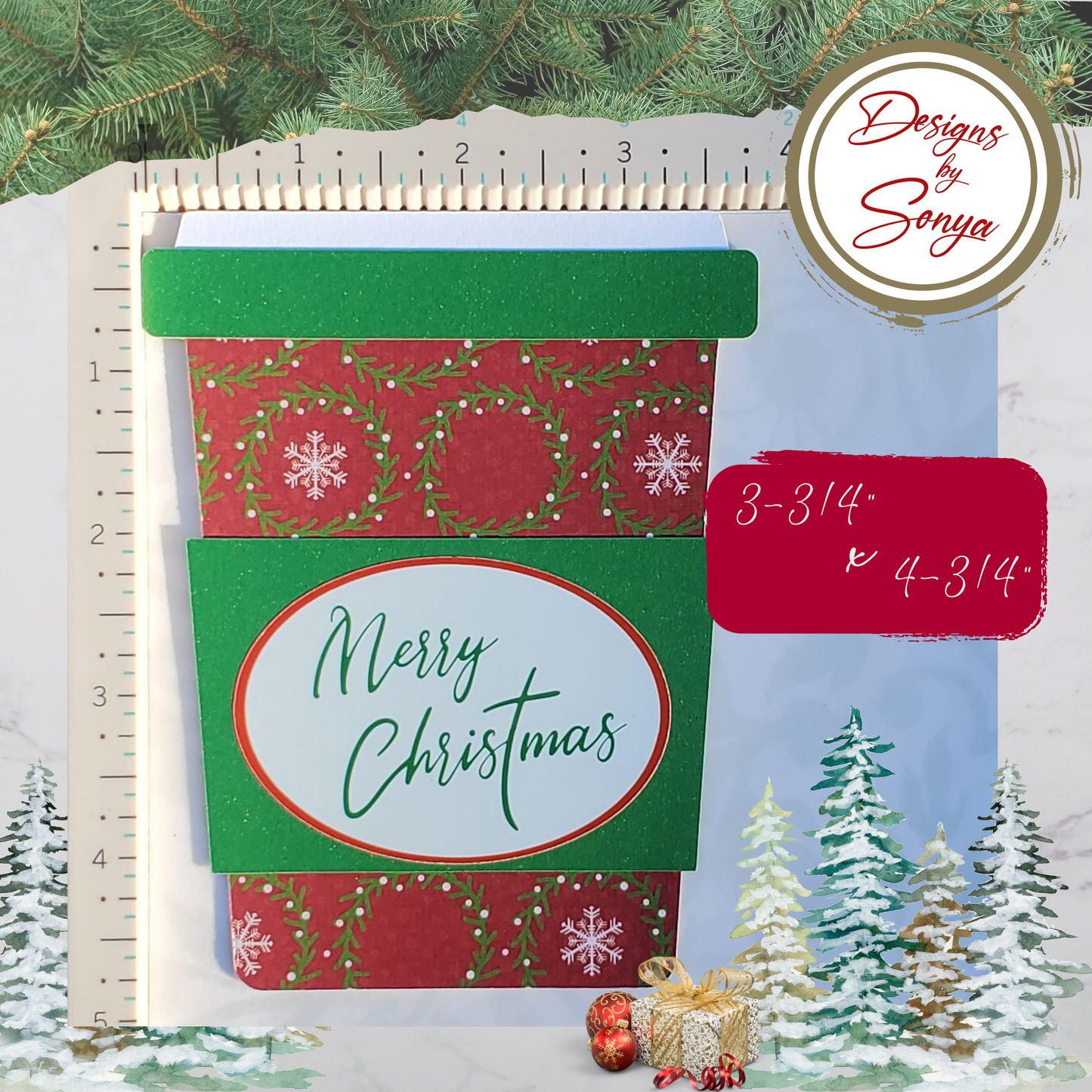 Christmas Gift Card Holder – Red Green Snowflake Wreath Design | Handmade Holiday Card for Teachers, Friends, Coworkers