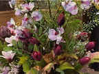 Lifelike | Exquisite | Asymmetrical | Large Flower Arrangement | Magenta Tulips, Pink Magnolias, Purple Sweet Peas | Unique Mothers Day Gift