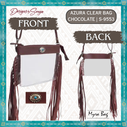 Azura Clear Crossbody Bag by Myra in Magenta | Stadium Approved Western Leather Handbag with Fringe, Adjustable Strap, and Concho Detailing