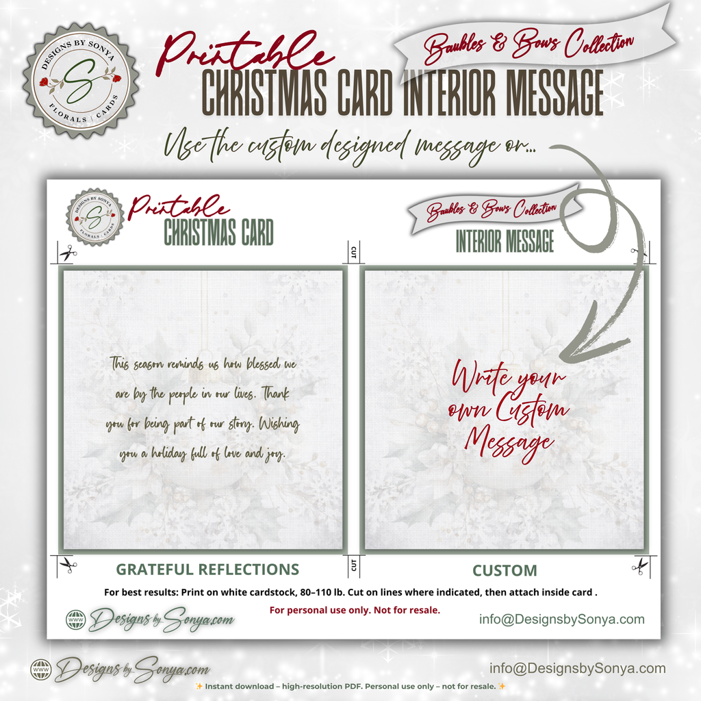 Ivory & Gold Ornament Watercolor Printable Christmas Card – Elegant Holiday Greeting Note Card for Family & Friends – 5.5” Square Card