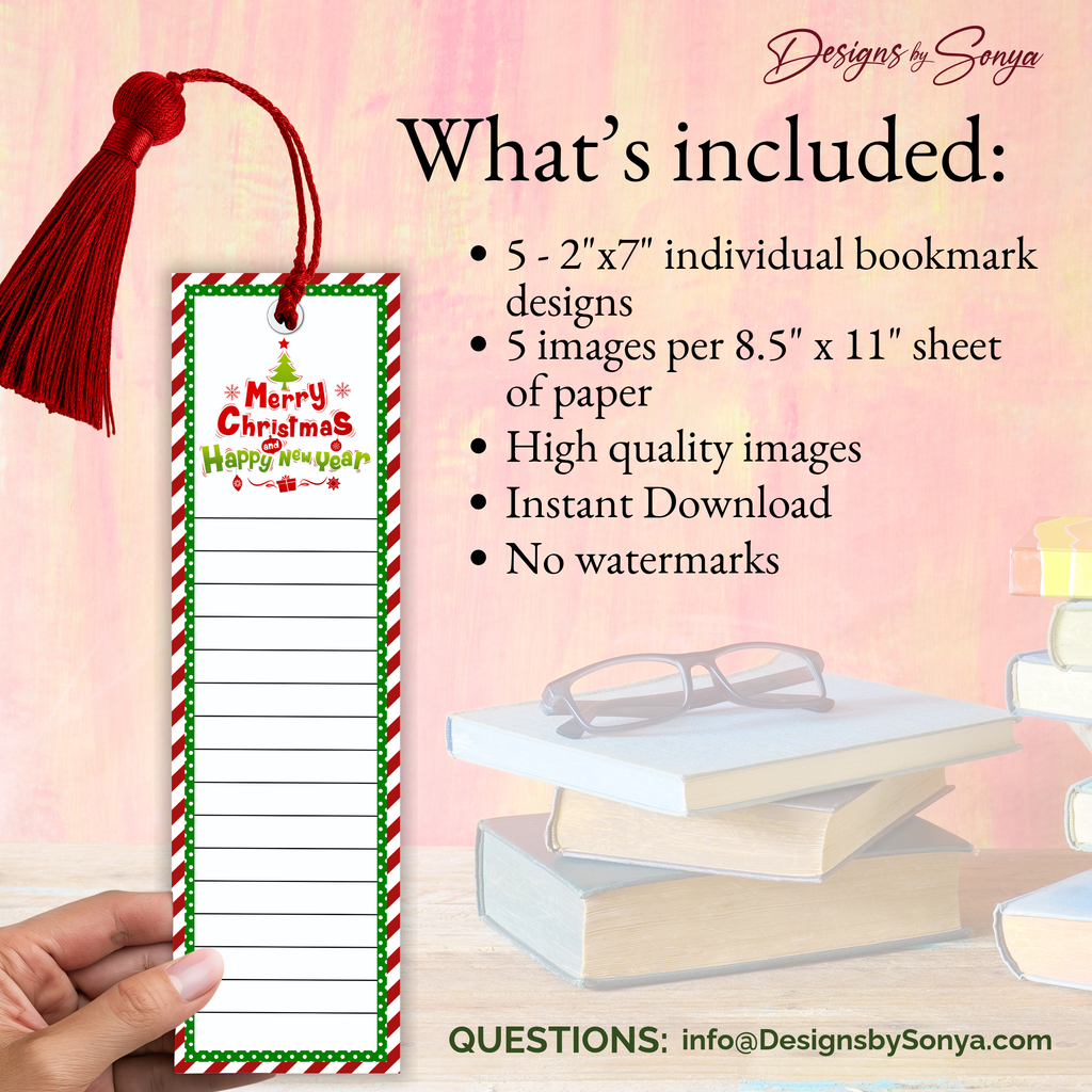 Printable Christmas Bookmarks | Set of 5 Holiday Animal Bookmarks | Classroom Gifts, Teacher Gifts & Stocking Stuffers | 2 x 7 PDF