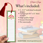 Printable Christmas Bookmarks | Set of 5 Holiday Animal Bookmarks | Classroom Gifts, Teacher Gifts & Stocking Stuffers | 2 x 7 PDF