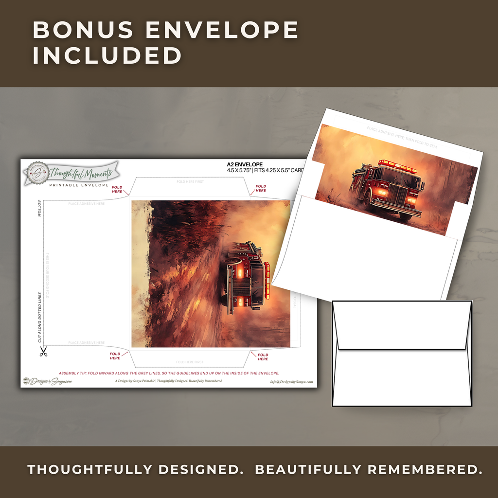 Printable Firefighter Appreciation Card | A2 First Responder Thank You Card | Fire Department & Fire Crew Card