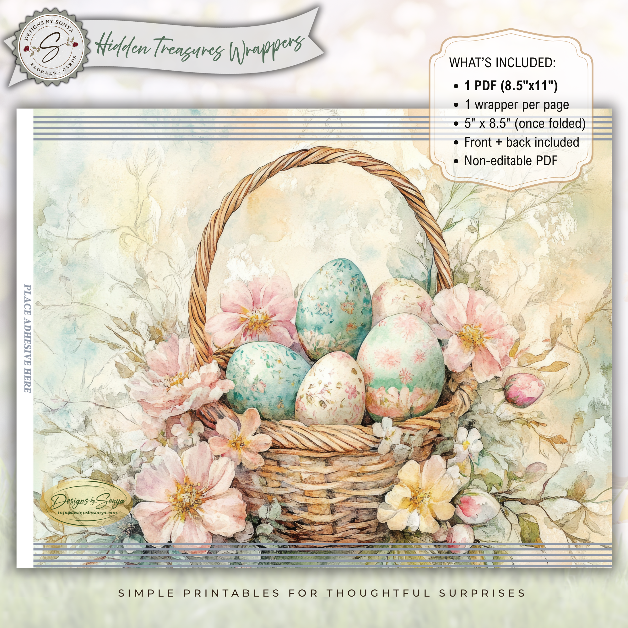 Easter Basket Chip Bag Wrapper Printable – Watercolor Eggs Floral Treat Bag – DIY Spring Easter Basket Party Favor – Snack Wrapper
