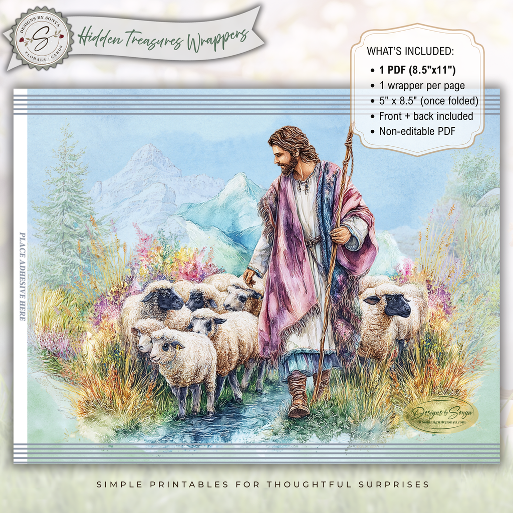 Jesus with Sheep, Good Shepherd Printable Chip Bag Wrapper – Christian Easter Basket Treat – Christian Church Party Favor,  Faith Gift