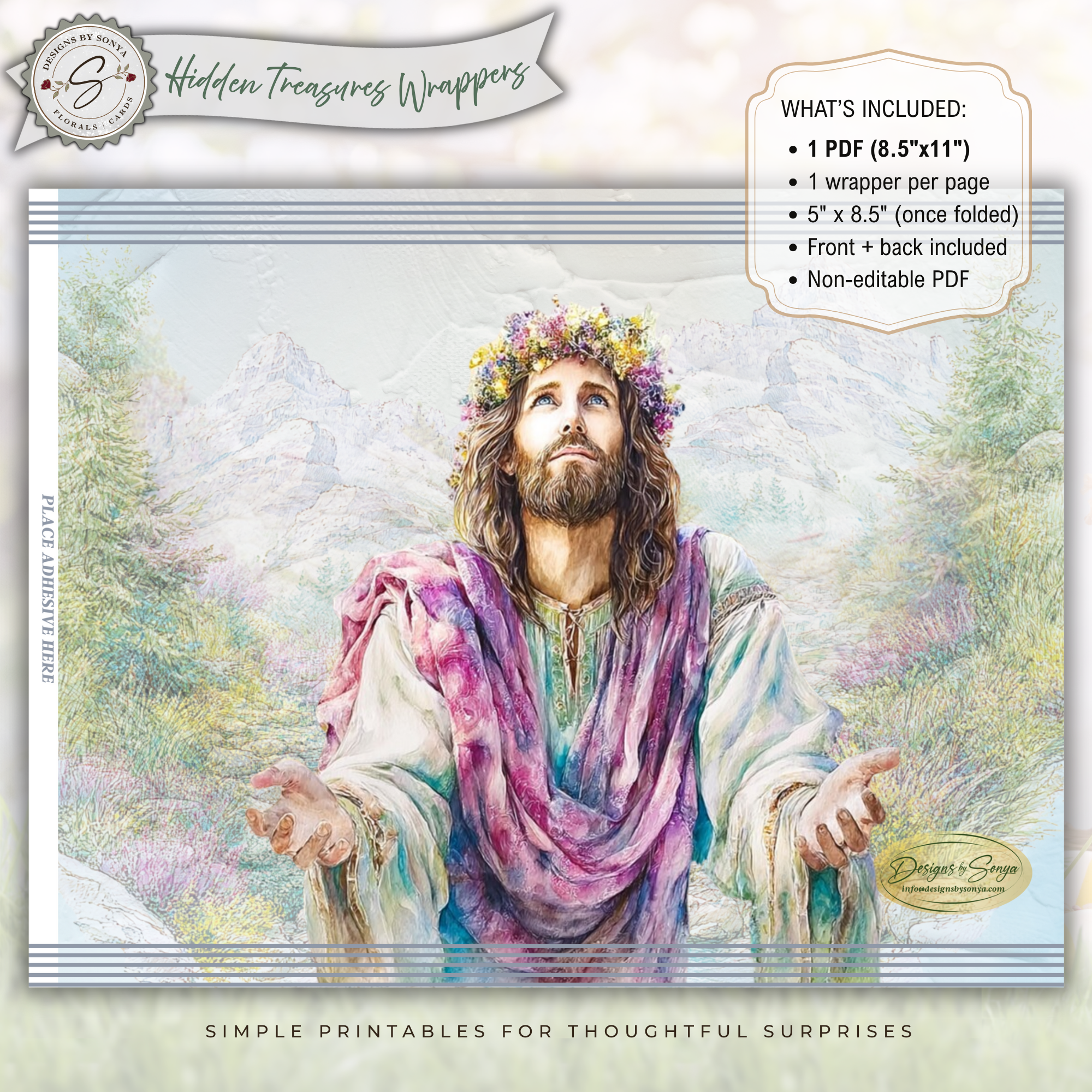 Floral Crown Jesus Printable Chip Bag Wrapper – Christian Easter Treat Bag, Faith Gift Favor, Religious Party Snack Wrapper