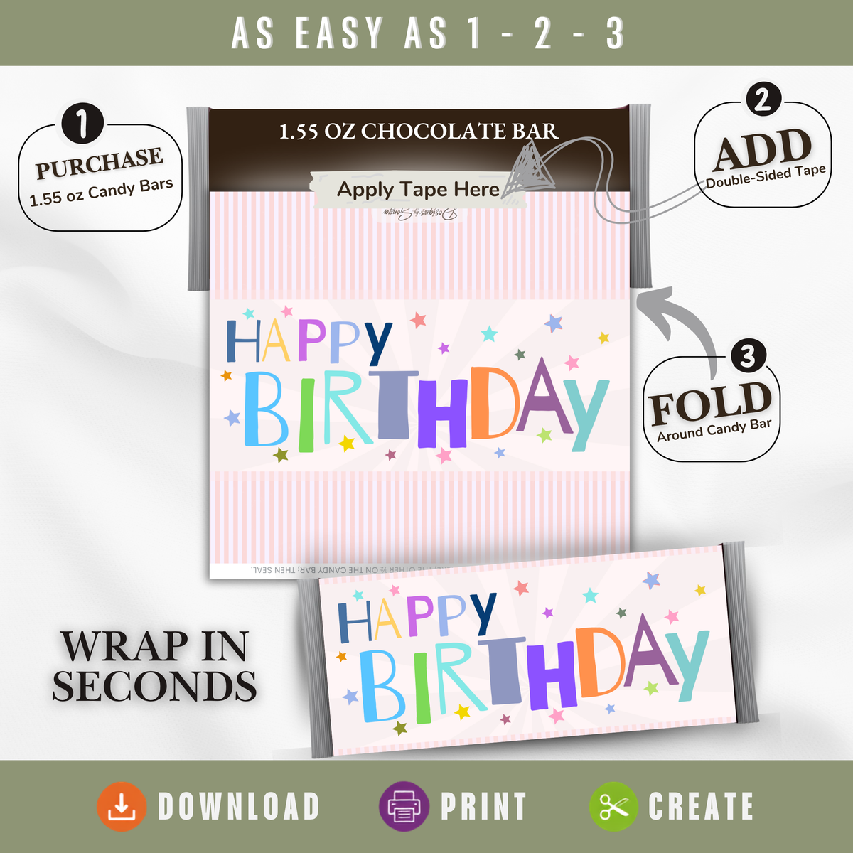 Printable Birthday Candy Bar Wrapper | Kids Birthday Party Favor | 1.55 oz Chocolate Bar (Copy)