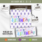 Happy Birthday Candy Bar Wrapper | Printable Birthday Party Favor | 1.55 oz Chocolate Bar