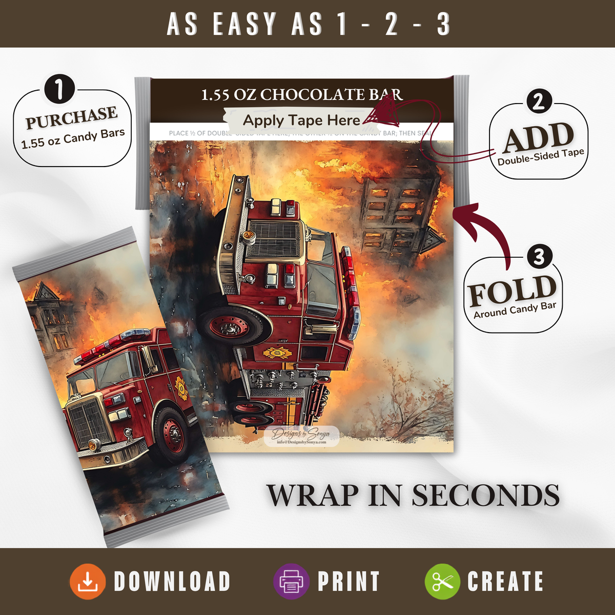 Printable Firefighter Candy Bar Wrapper | Fire Truck & Fire Rescue Appreciation Gift | 1.55 oz Chocolate Bar