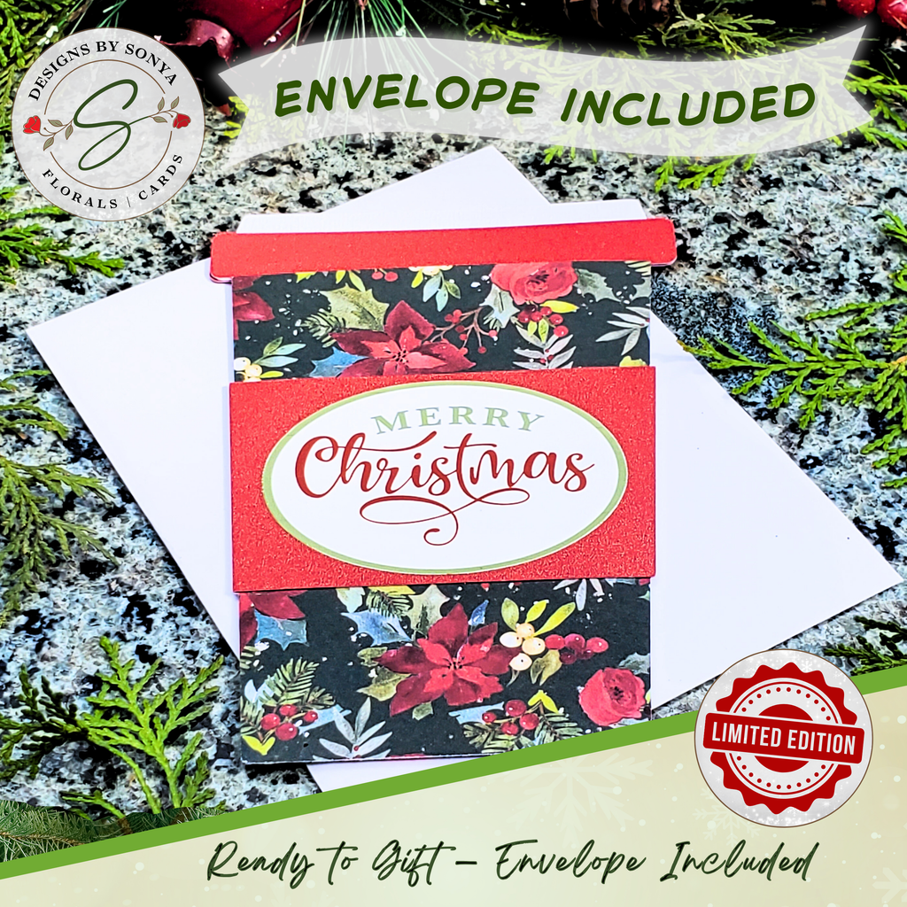 Handmade Christmas Gift Card Holder | Coffee Cup Gift Card Holder for Teachers, Coworkers & Coffee Lovers | Red Poinsettia Holiday Floral Design