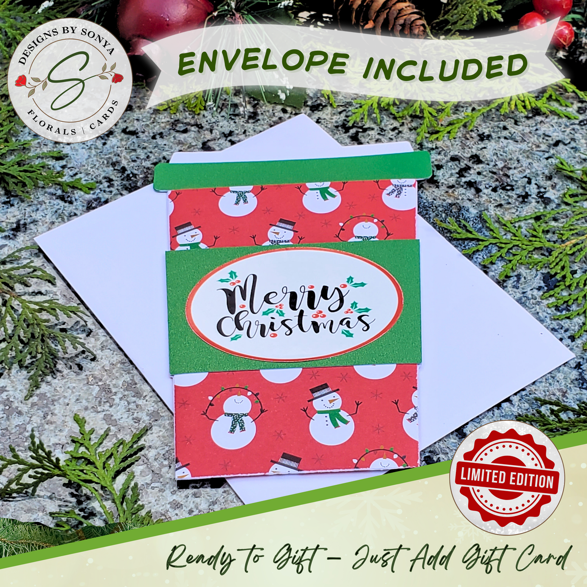 Handmade Christmas Gift Card Holder | Coffee Cup Gift Card Holder for Teachers, Coworkers & Coffee Lovers | Snowman Merry Christmas Design