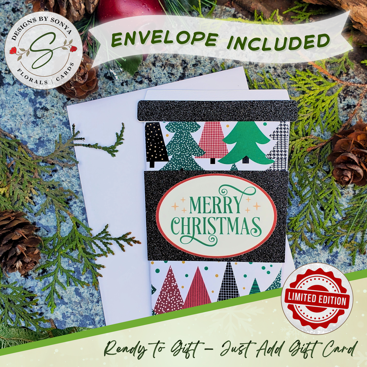 Handmade Christmas Gift Card Holder | Coffee Cup Gift Card Holder for Teachers, Coworkers & Coffee Lovers | Merry Christmas Tree Design