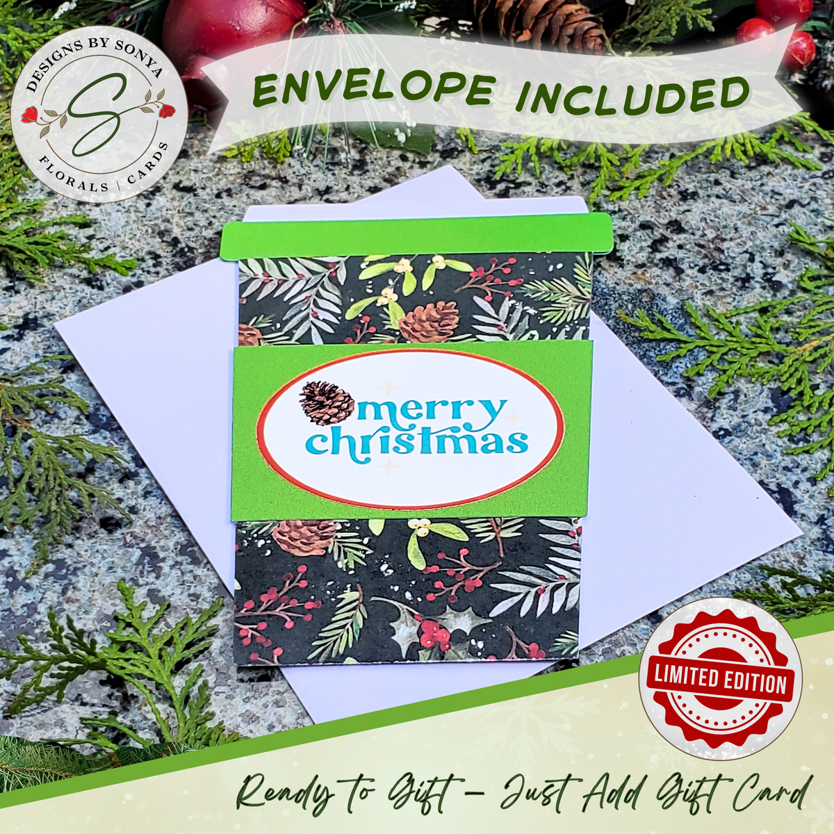 Handmade Christmas Gift Card Holder | Coffee Cup Gift Card Holder for Teachers, Coworkers & Coffee Lovers | Pinecone & Evergreen Design
