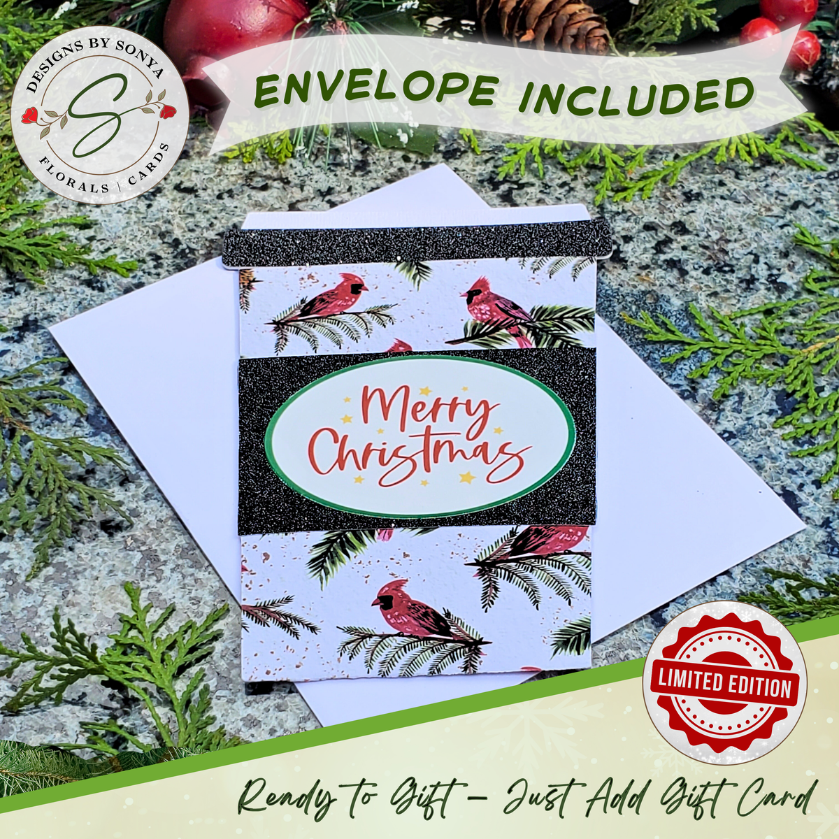Handmade Christmas Gift Card Holder | Coffee Cup Gift Card Holder for Teachers, Coworkers & Coffee Lovers | Red Cardinal Merry Christmas Design