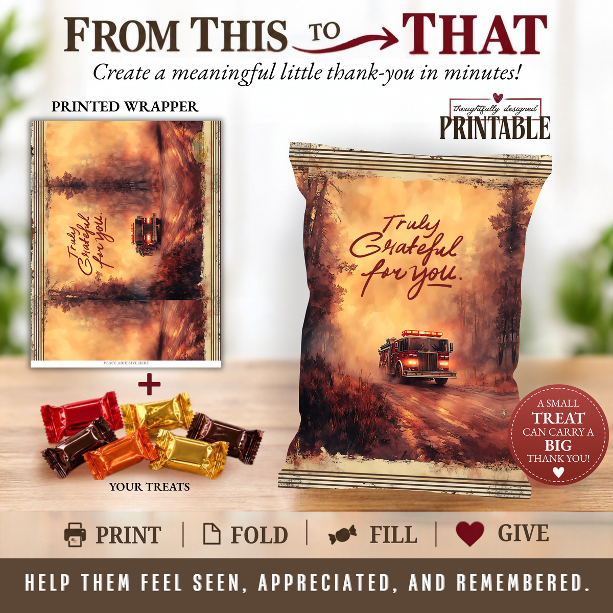 Firefighter Appreciation Hidden Treasures Wrapper | Printable Fire Department Thank You Gift | First Responder Treat Wrapper