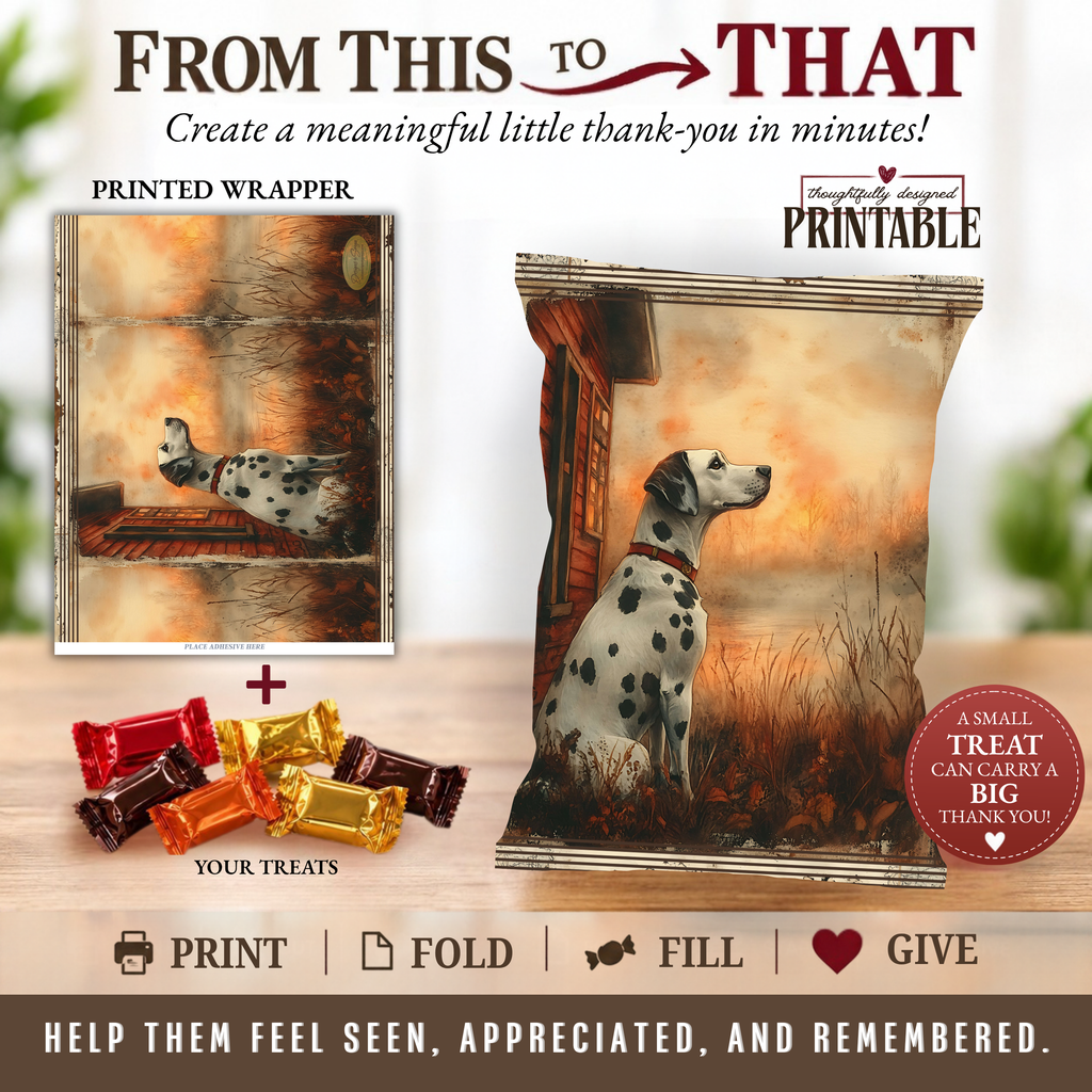 Dalmatian Firefighter Appreciation Treat Wrapper | Printable Firehouse Thank You Gift | First Responder Hidden Treasures