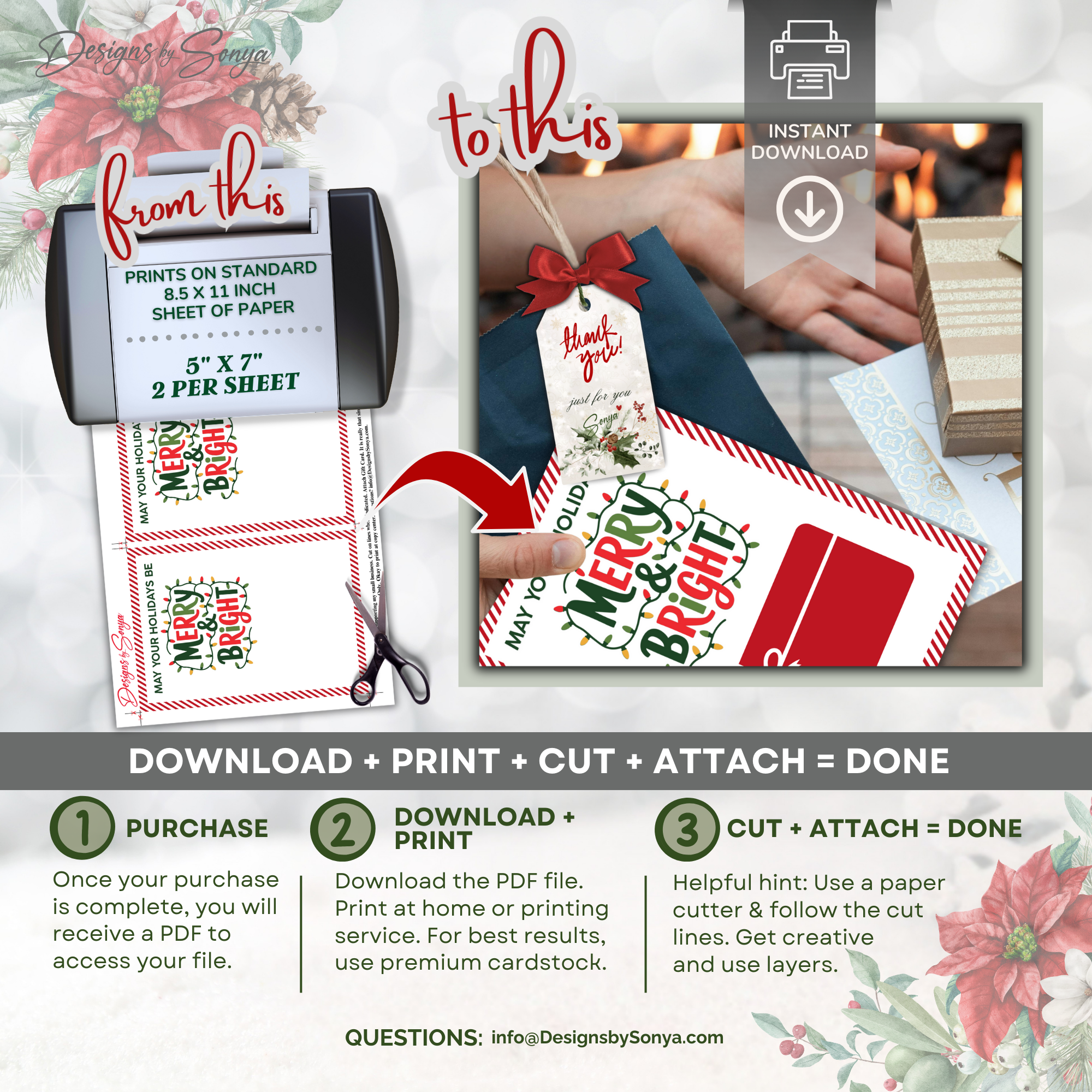 Instant Download Gift Card Holder Printable
From printer to present: step-by-step process of downloading, printing, cutting, and attaching a Christmas gift card holder for easy DIY gifting.