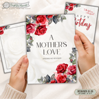 Printable Birthday Card for Mom | Elegant Red Rose Floral Greeting Card | A Mother's Love | A7 5x7 PDF