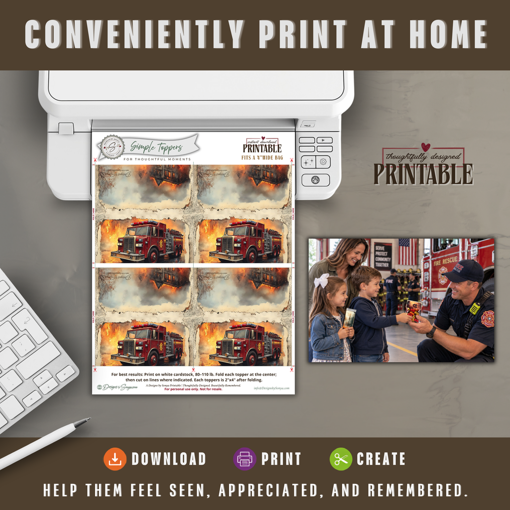 Printable Firefighter Treat Bag Topper, Fire Department Appreciation Gift, First Responder Thank You Favor, Firefighter Gift Bag Printable