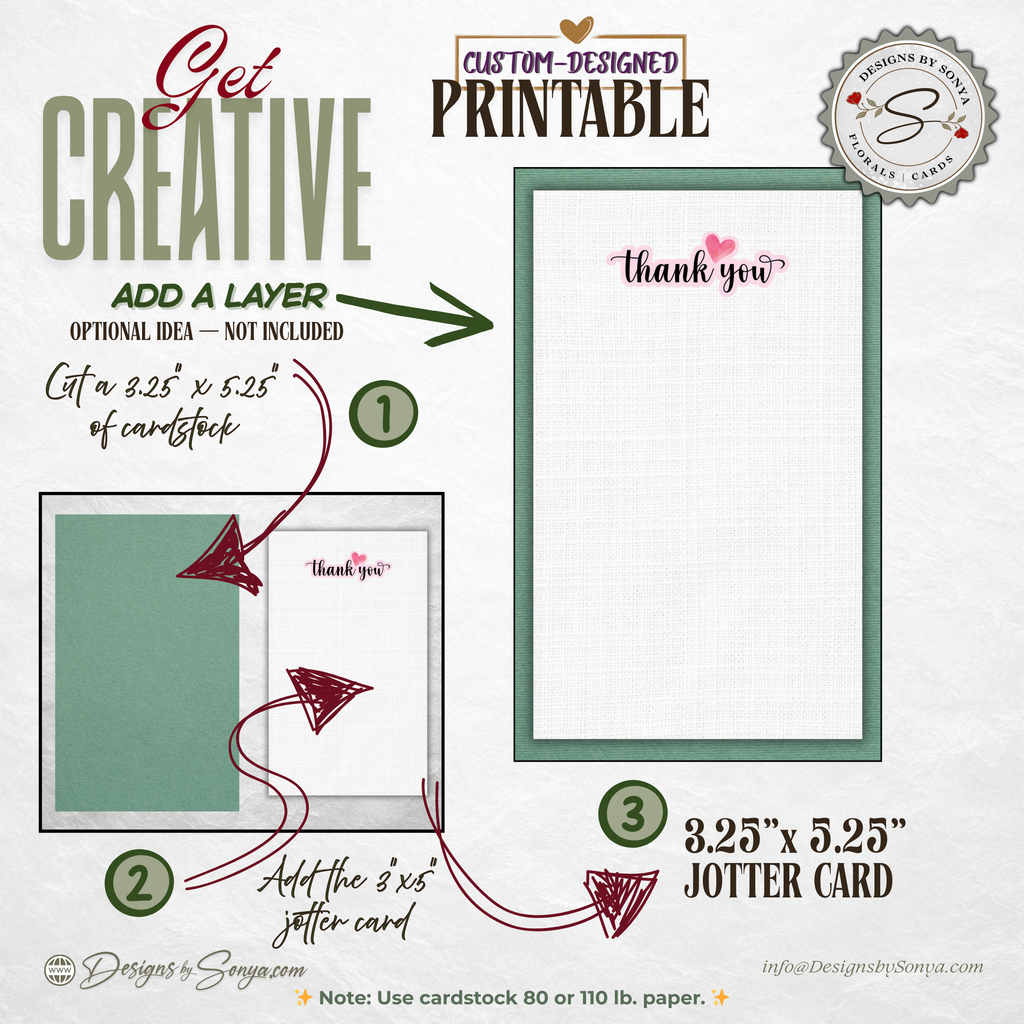 Thank You Jotter Card Printable – 3x5 Gratitude Note with Pink Heart – Pause & Pen™ Minimal Thank You Card for Gifts & Baskets