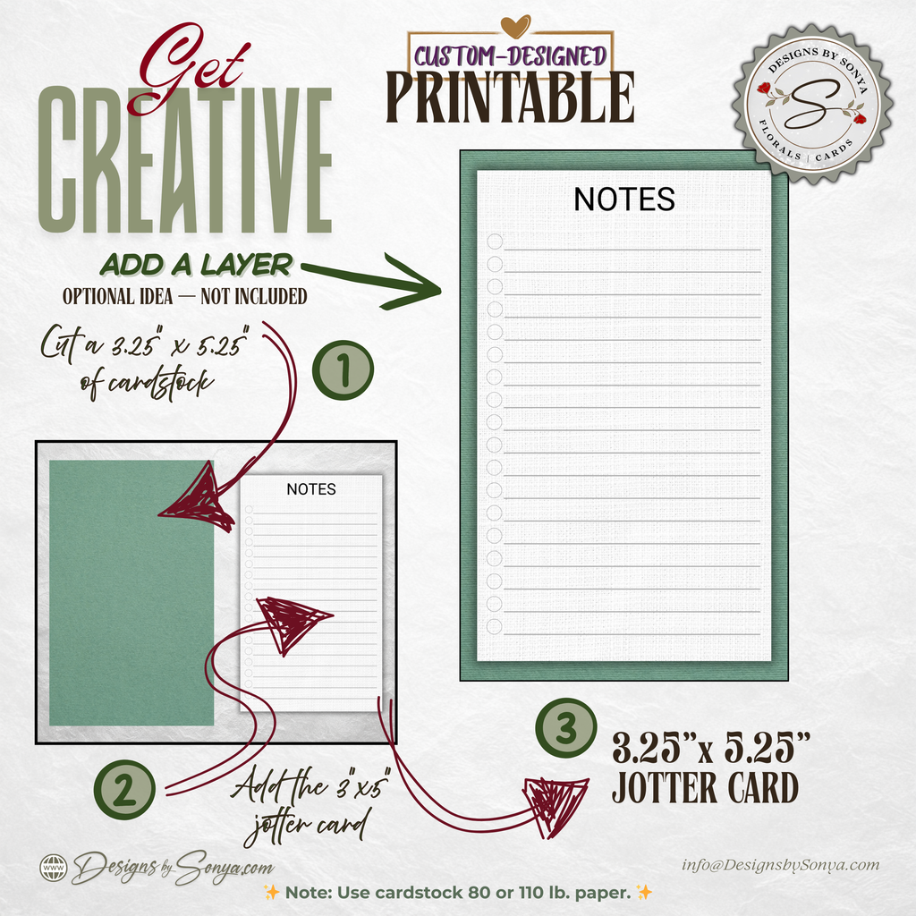 3x5 Jotter Note Card Printable – Minimal Notes & Checklist Card for Daily Focus – Pause & Pen™ Printable Pocket Stationery