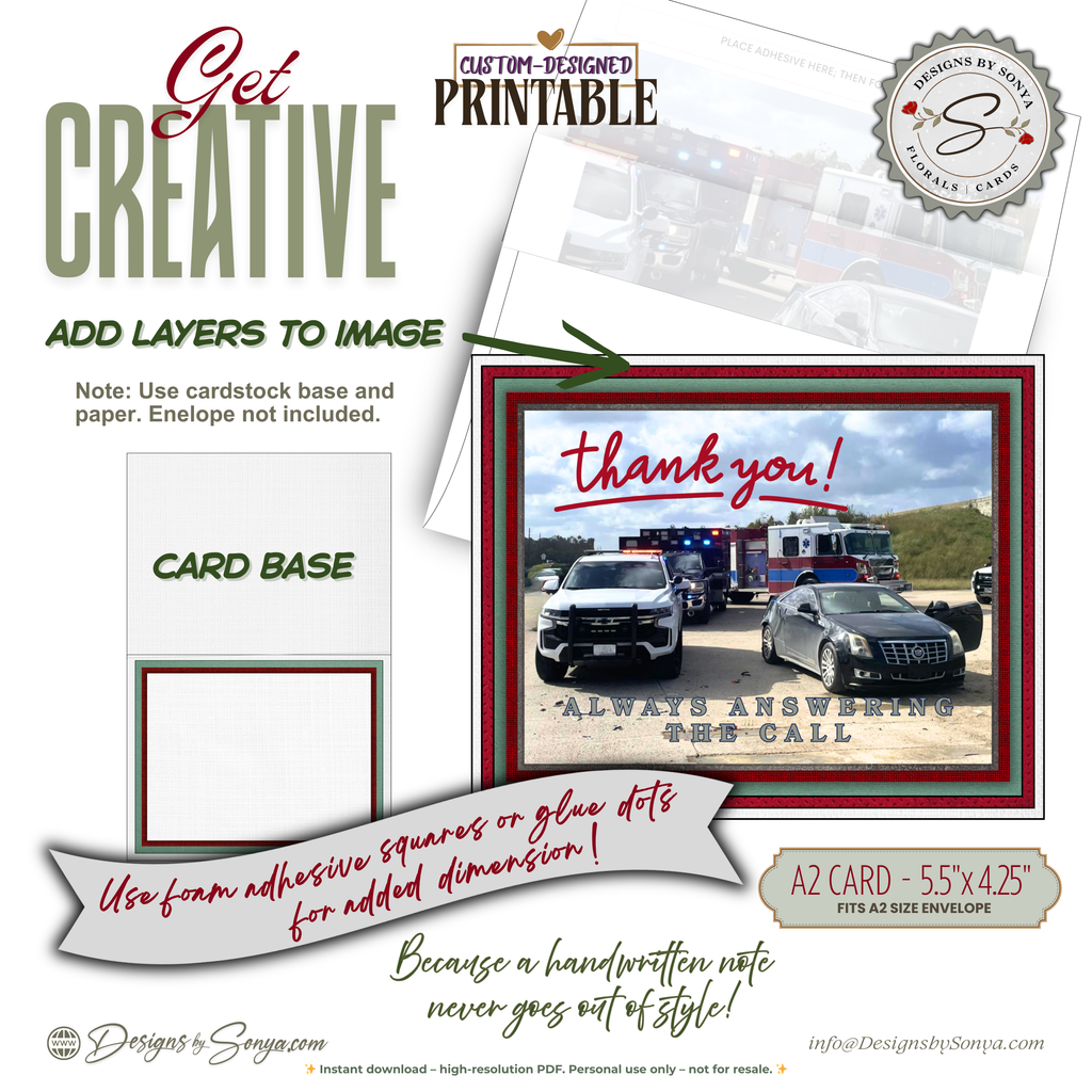 Police Fire EMS Thank You Card Printable A2 – First Responder Appreciation Card – Always Answering the Call Emergency Services Card