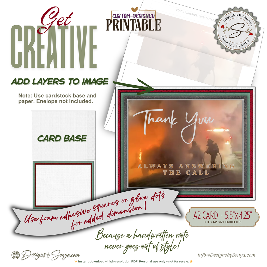 Printable First Responder Thank You Card, A2 Folded Appreciation Card, Always Answering the Call for Firefighters, EMT & Police