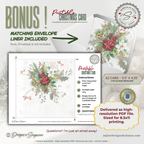 Printable Christmas Card • “Just for You” Watercolor Holly, Pine & Berries • A2 Folded (5.5" x 4.25") Holiday DIY Greeting Note Card