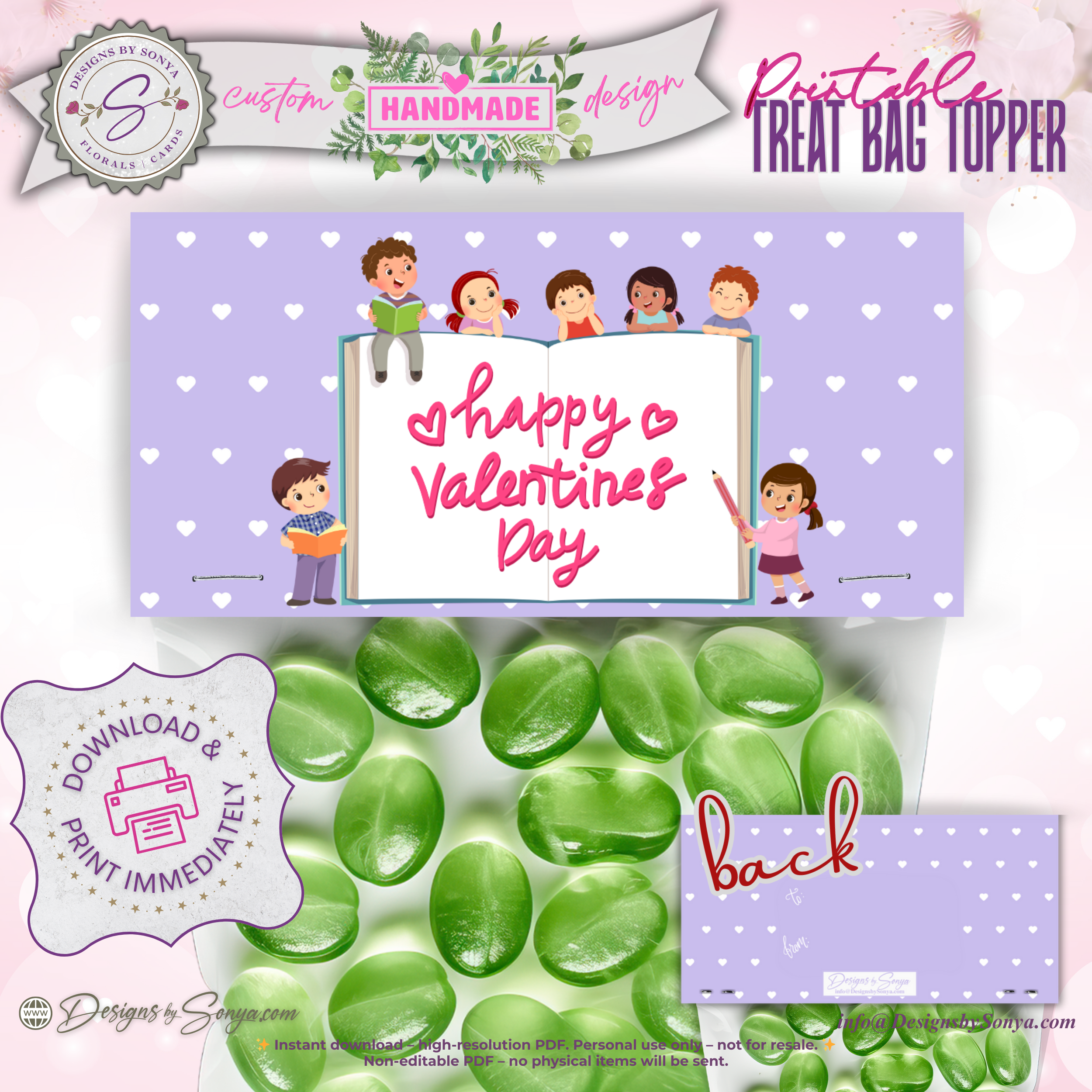 Kids Valentine Treat Bag Topper Printable – Cute Classroom Favor DIY Snack Bag Label – Easy Valentine Party Gift for Teachers & Students