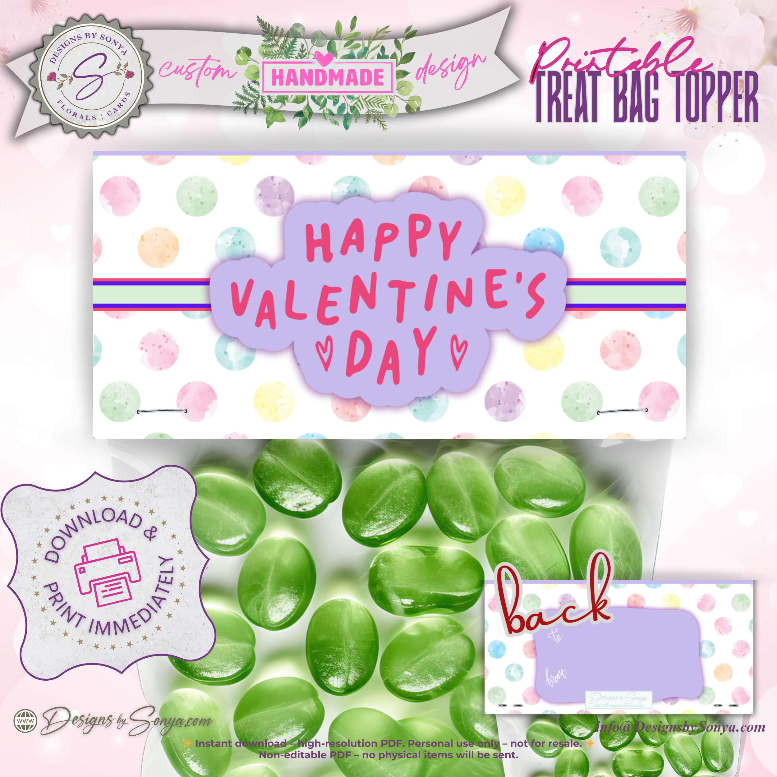 Printable Valentine’s Day Treat Bag Topper – Cute Pastel Heart Design – DIY Classroom Candy Bag Label for Kids, Teachers & Party Favors