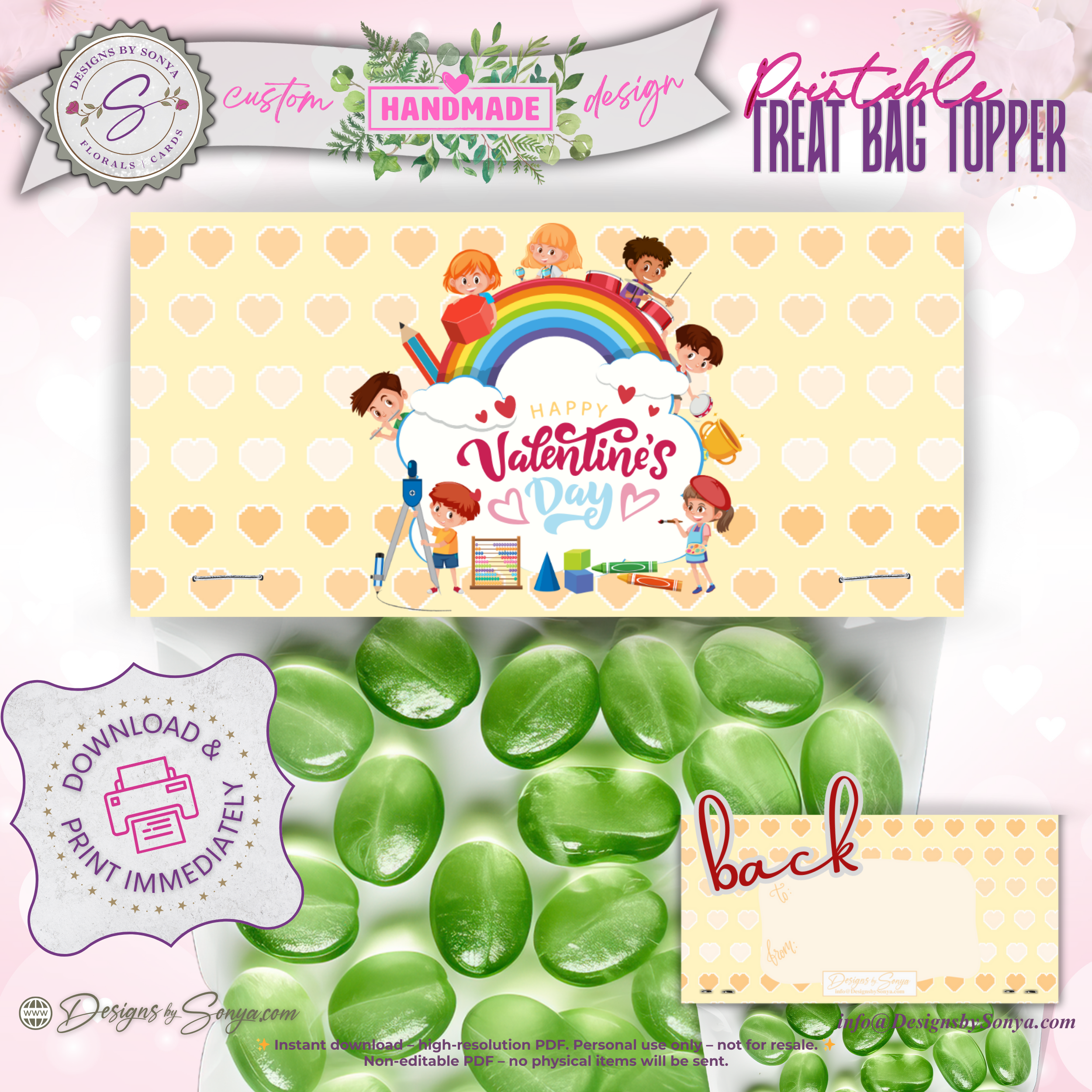 Printable Valentine’s Day Treat Bag Topper – Rainbow Kids Design – DIY Classroom Candy Bag Label for Teachers, Students & Party Favors