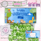 Safari Animals Valentine Treat Bag Topper Printable – Cute Classroom DIY Snack Bag Label – Kids Valentine Party Favor for Teachers & Students