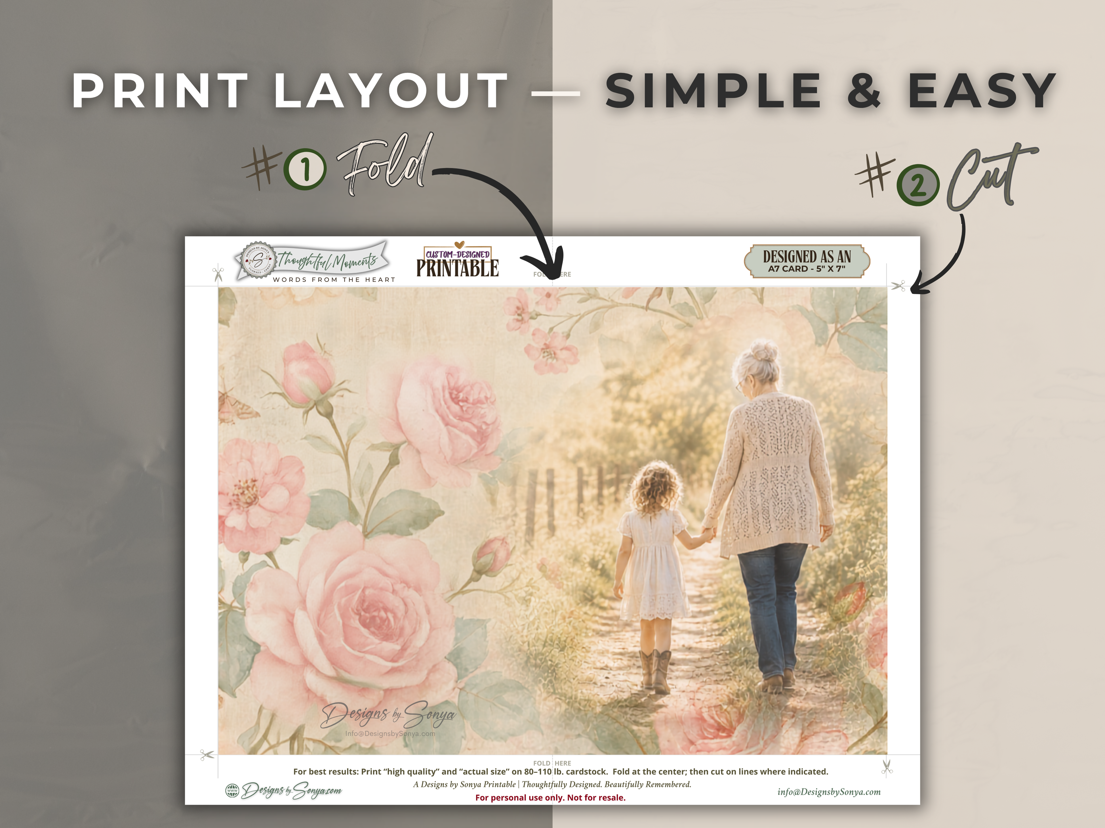 Grandmother Greeting Card, Grandma Gift from Granddaughter, 5" x 7" Printable, Thinking of You, Floral Keepsake Birthday Digital Download