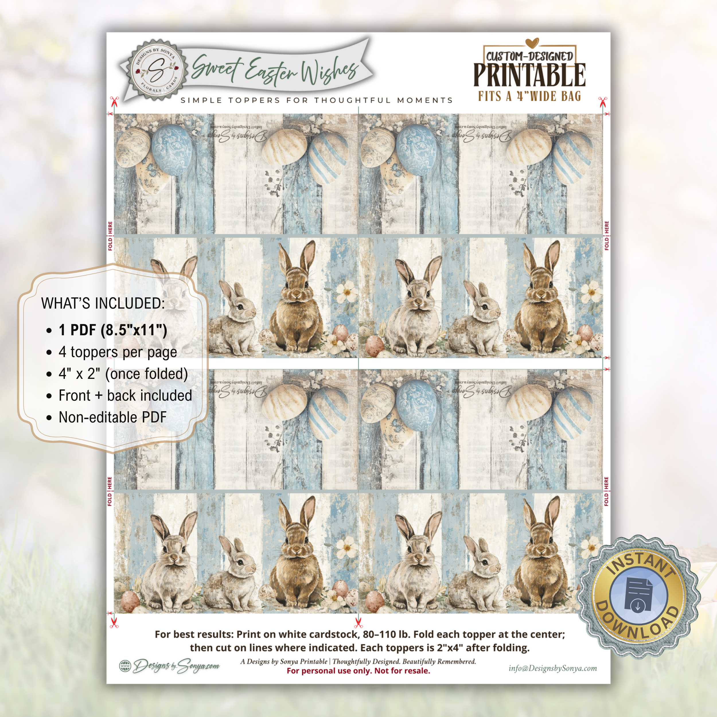 Easter Treat Bag Topper Printable – Sweet Easter Wishes Bunny Topper for DIY Easter Gifts, Classroom Treats & Spring Parties