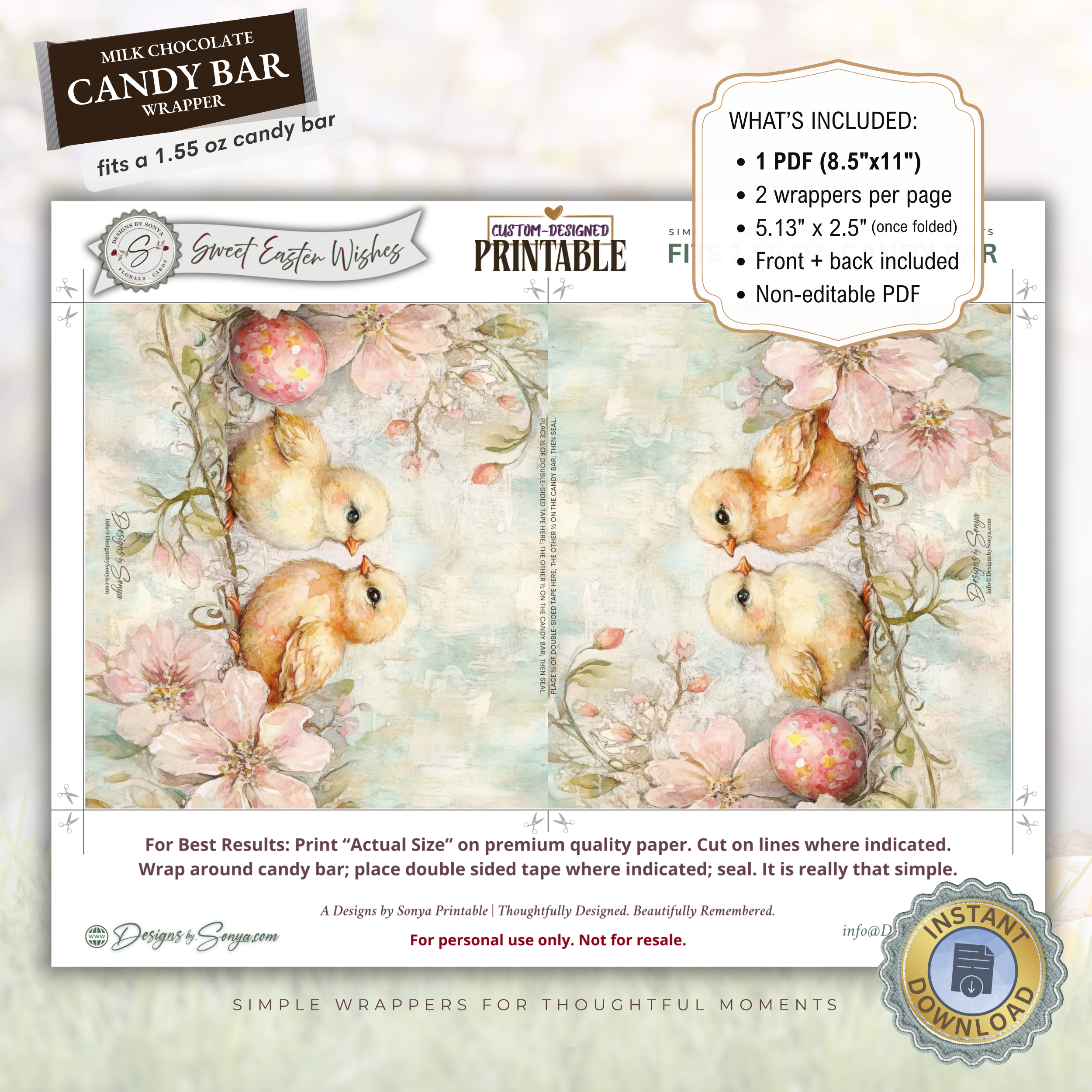 Baby Chick Easter Candy Bar Wrapper Printable – Watercolor Spring Happy Easter Chocolate Sleeve – Classroom, Church Treat Favor