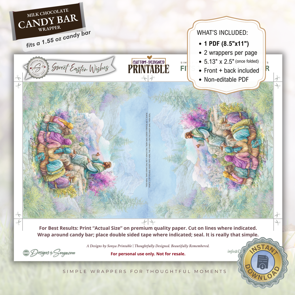 Jesus Teaching Disciples Easter Candy Bar Wrapper Printable – Faith Based Chocolate Wrap for 1.55 oz Bars – Religious Spring Party Favor - Easter Basket