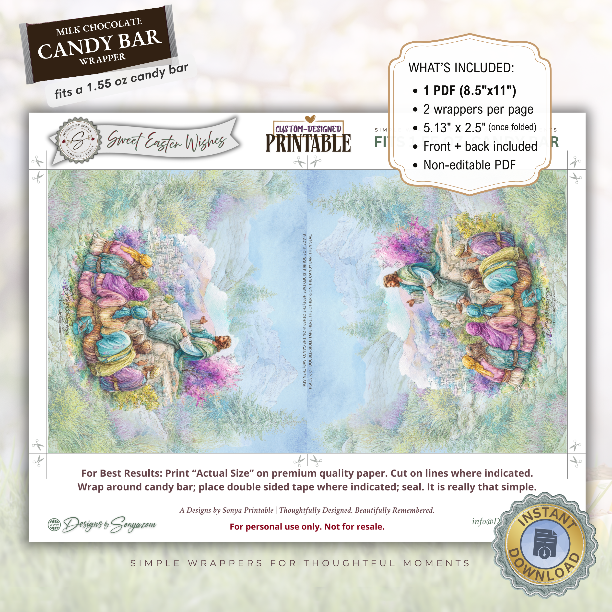Jesus Teaching Disciples Easter Candy Bar Wrapper Printable – Faith Based Chocolate Wrap for 1.55 oz Bars – Religious Spring Party Favor - Easter Basket