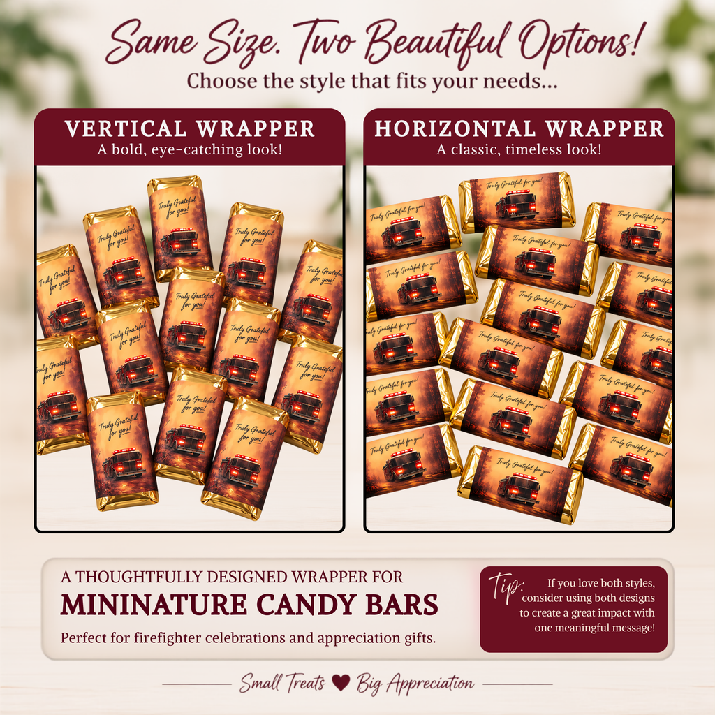 Firefighter Thank You Treats | Printable Mini Candy Bar Wrappers for Fire Department Appreciation