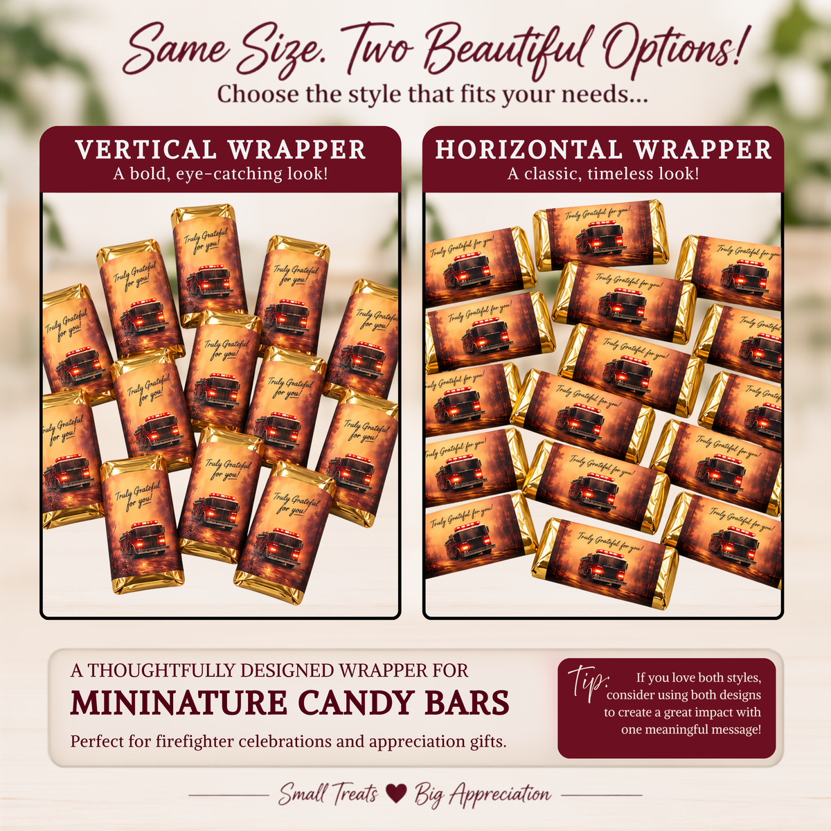 Firefighter Thank You Treats | Printable Mini Candy Bar Wrappers for Fire Department Appreciation
