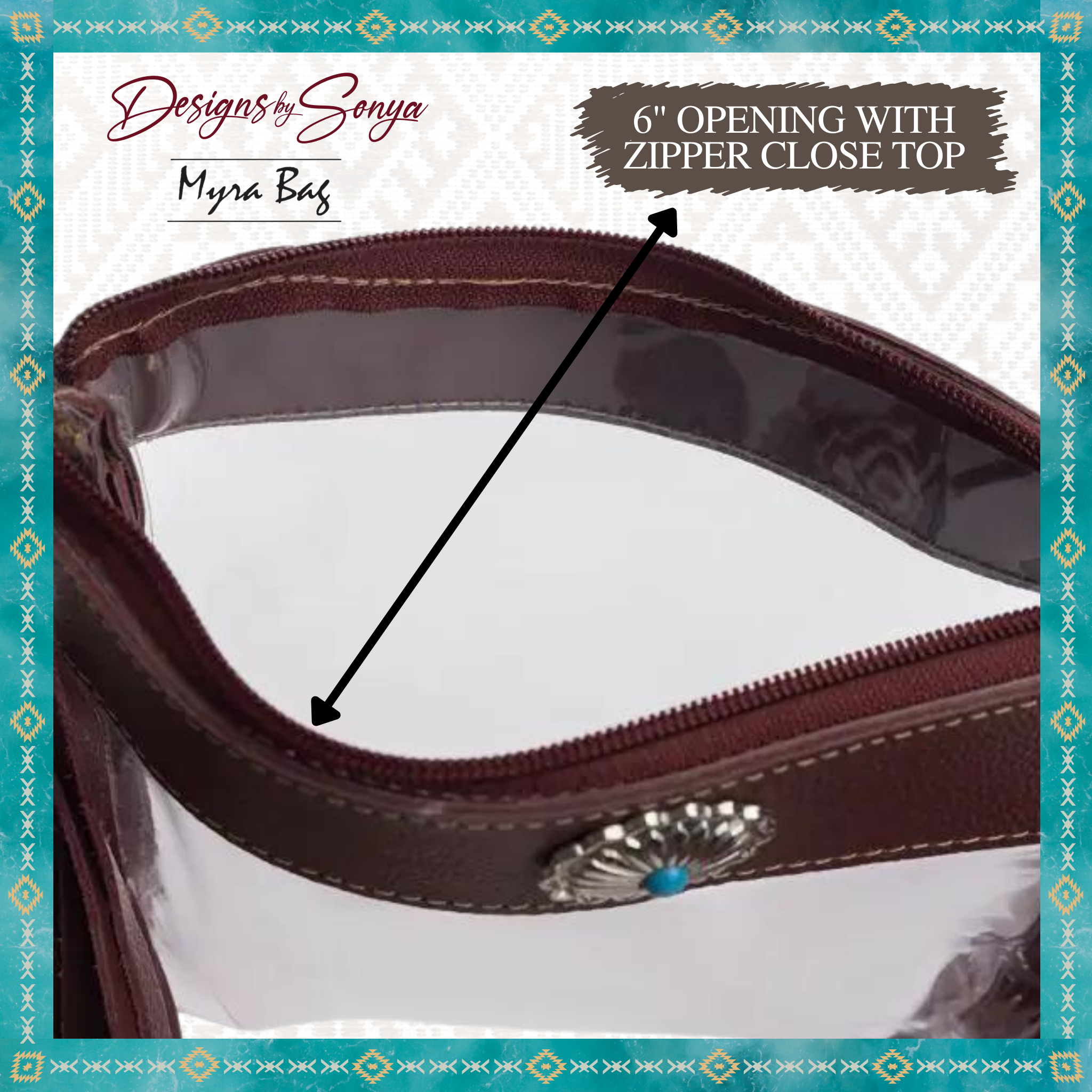 Southwestern Chocolate Leather Clear Crossbody Bag | Concert & Stadium Approved | Azura Myra Bag S-9553