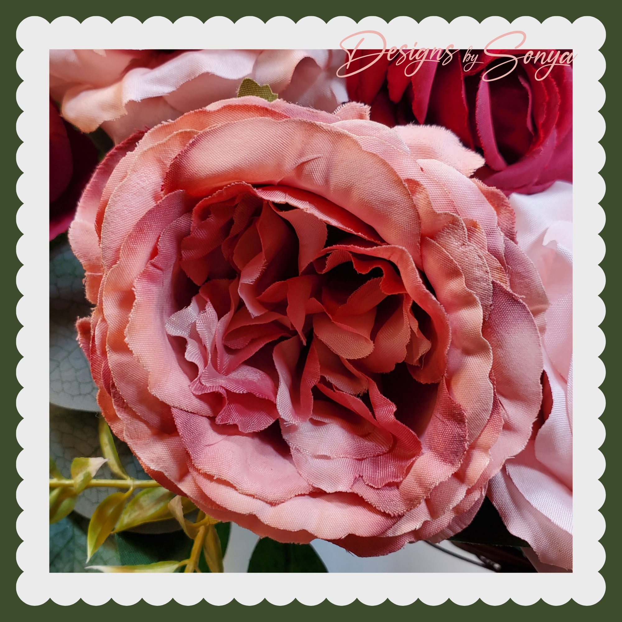 Grapevine Front Door Wreath - Country Rustic Porch, Memorial Service Handcrafted with Roses, Camellias, Dahlias, Greenery