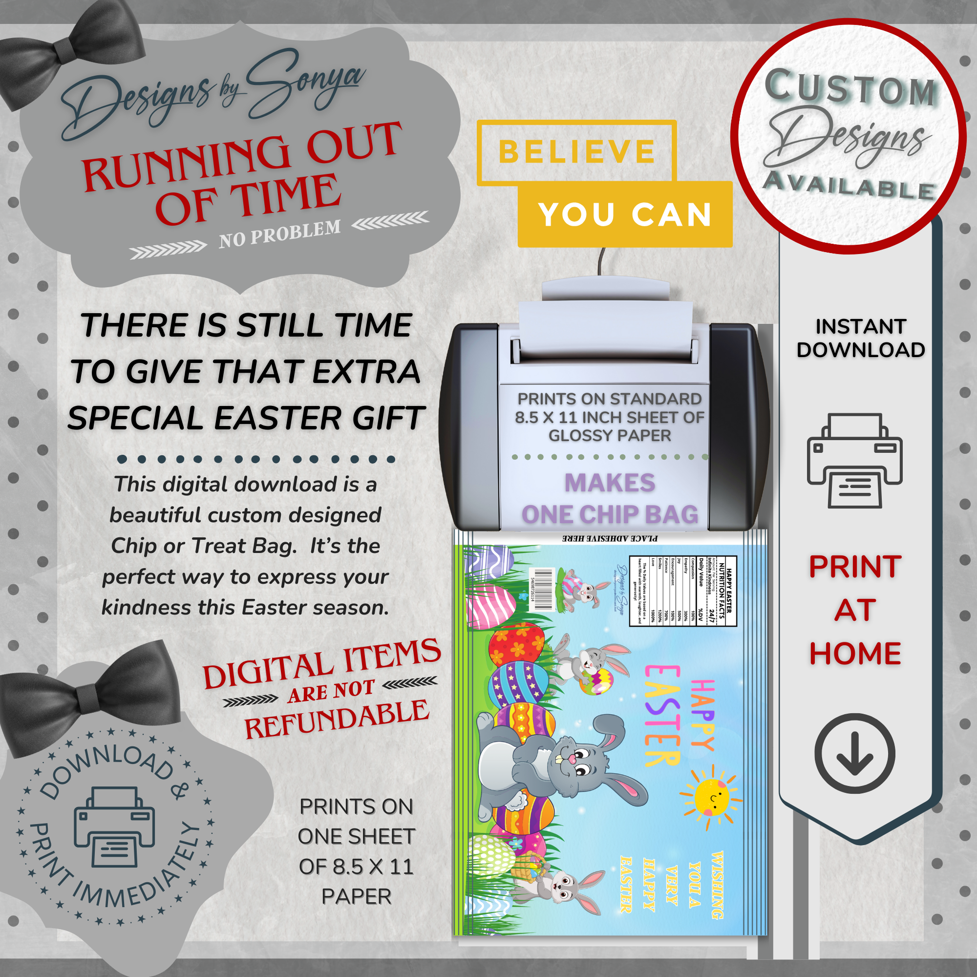 Custom Designed Easter Bunny Chip or Treat Bag | Classroom Party Favor | Simple | Unique | Teacher Gift | Instant Download | Print at Home