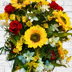 Sunflower & Red Rose Floral Arrangement Insert – Artificial Centerpiece for Home Decor, Table Display, Parties, Summer Flowers, Ready to Ship