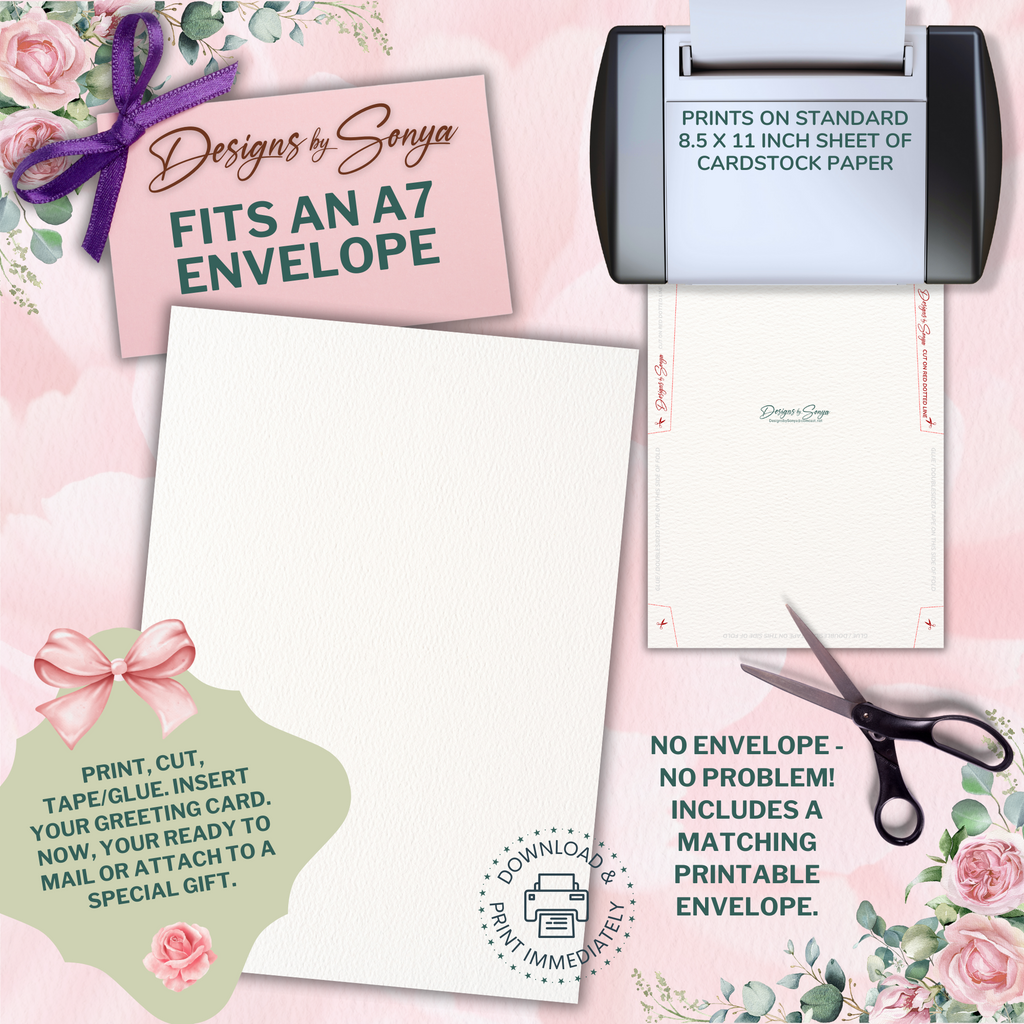 I Love You Mom | Custom Designed | 5 x 7 Printable Greeting Card | Matching Envelope Included | Instant Download | Print from Home